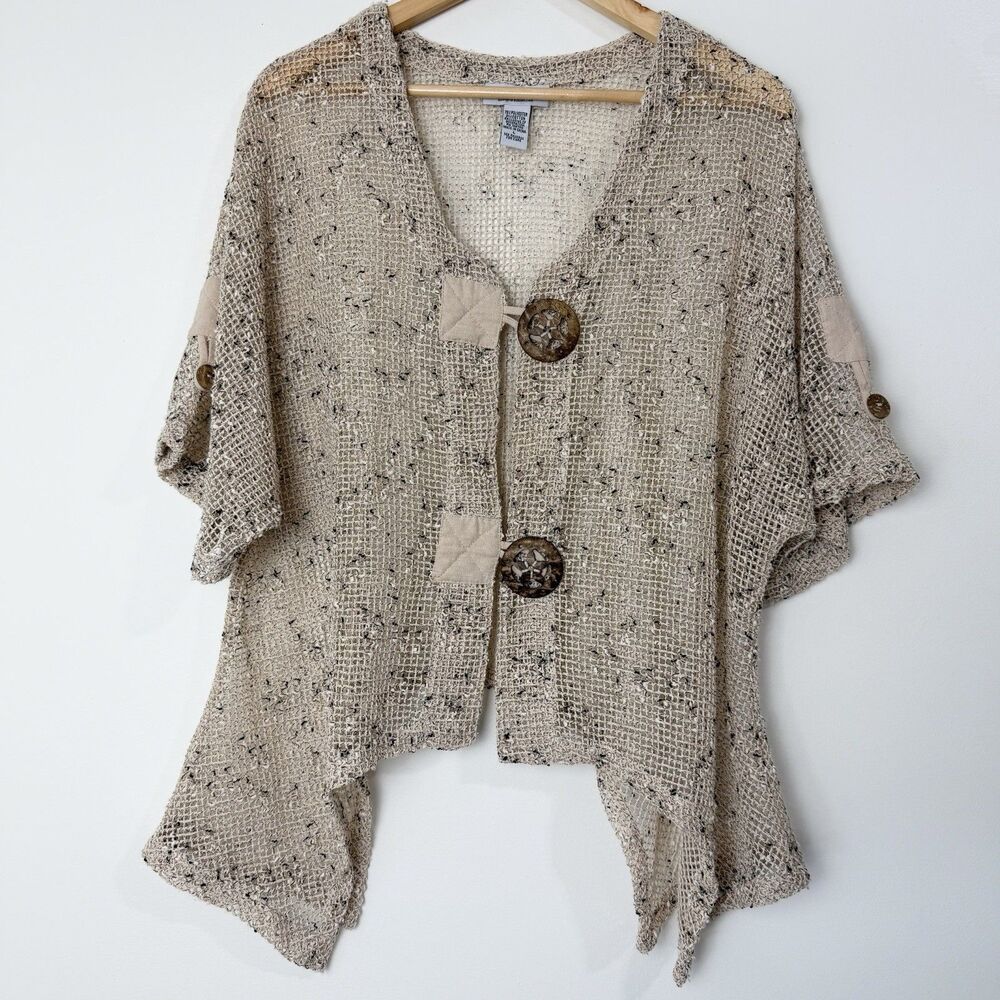 Serengeti Mesh Woven Artsy Top Shirt Tan Women’s L Lagenlook Beachy